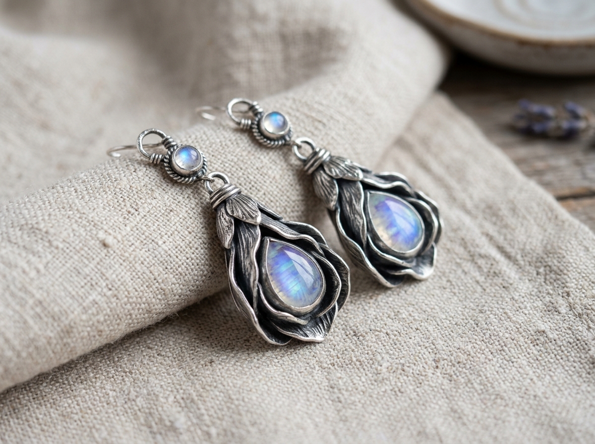 Matching silver petal jewelry for evening ring stack styling