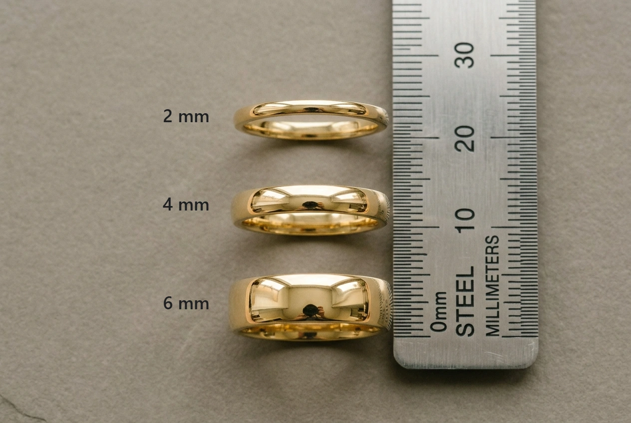 Contrasting ring band widths and textures for stacking